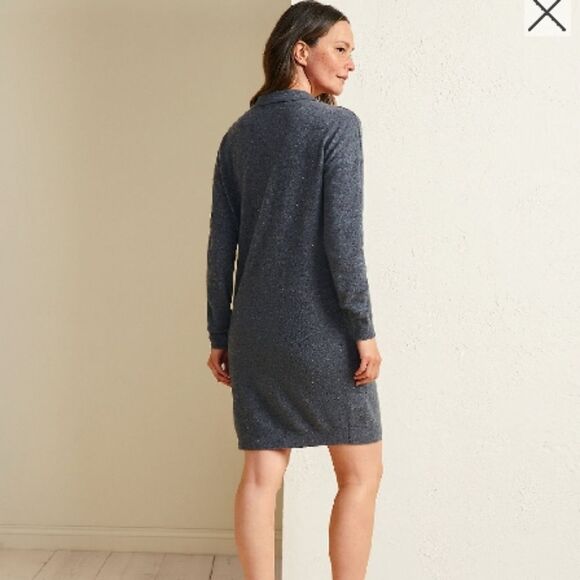 Garnet Hill Frida Polo Black Cashmere Sweater Dress Sz M - Picture 2 of 12
